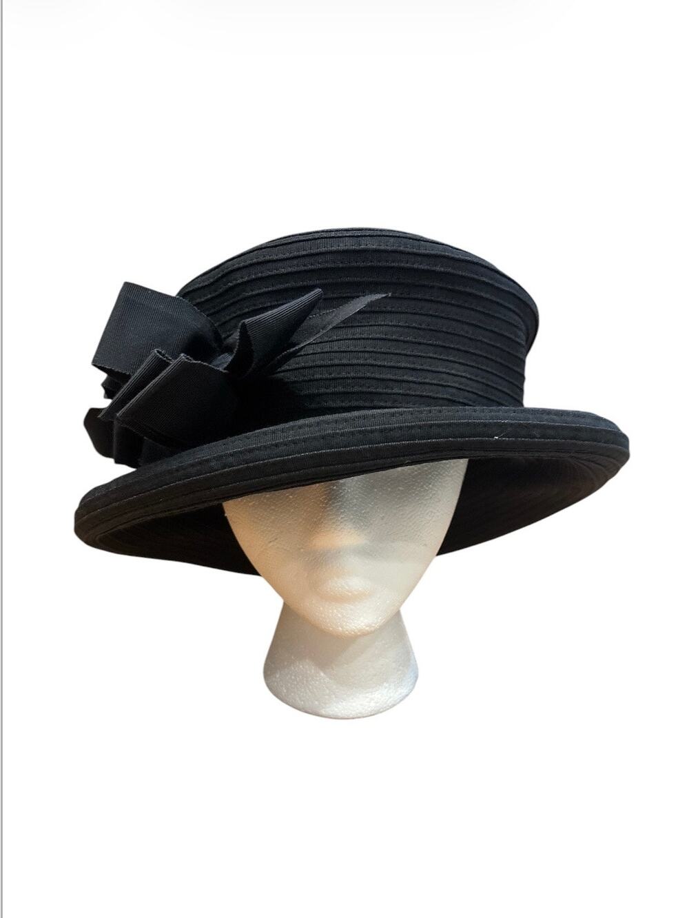 Erik Javits black classic wide brim church hat with bow